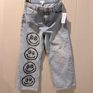 Pacsun kids wide leg smiley face jeans